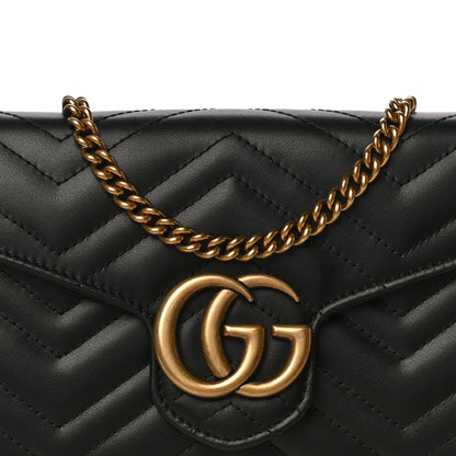 Gucci Calfskin Matelasse GG Marmont Chain Wallet Black 7 of 13