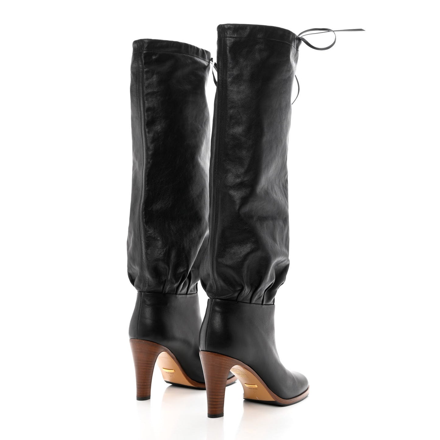 Deauville Calfskin Cinched Knee High Boots 38 Black