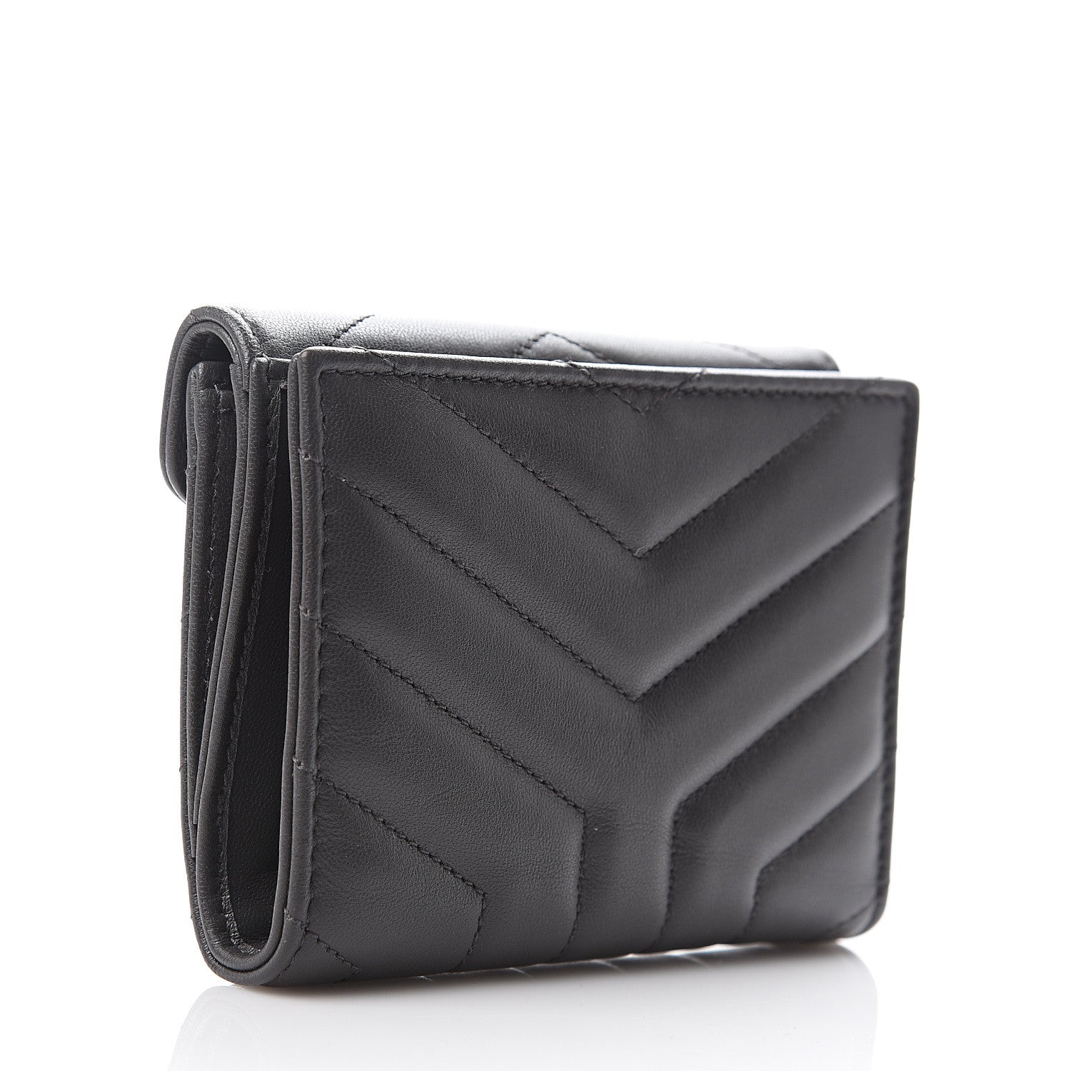 Saint Laurent Lambskin Y Quilted Monogram Compact Loulou Wallet Asphalt 2 of 7