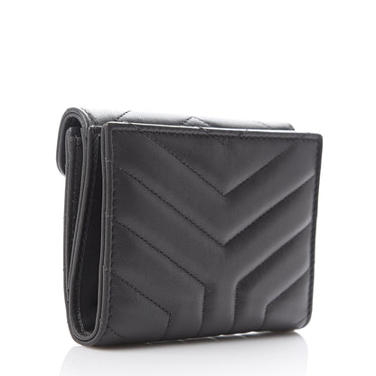 Saint Laurent Lambskin Y Quilted Monogram Compact Loulou Wallet Asphalt 2 of 7
