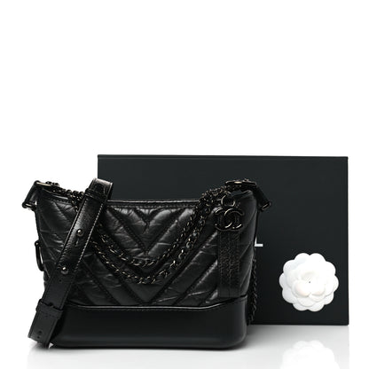 Chanel Aged Calfskin Chevron Quilted Small Gabrielle Hobo So Black 10 of 10