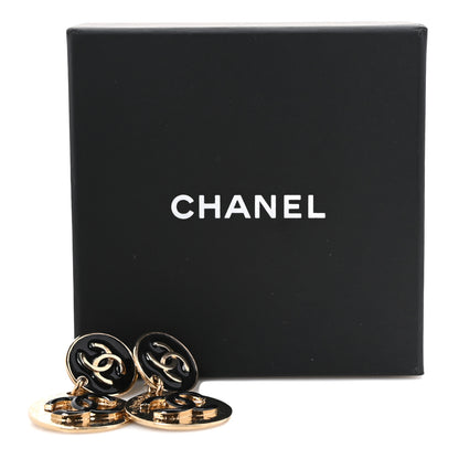 Chanel Enamel CC Disc Drop Earrings Gold Black 5 of 5