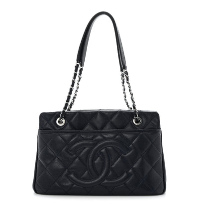 Chanel Caviar Quilted Timeless CC Soft Tote Navy Blue 1 of 10