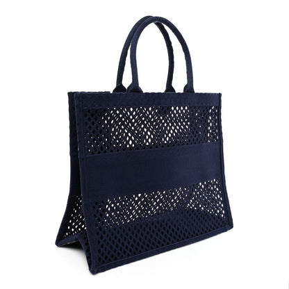 Christian Dior Mesh Embroidered Book Tote Navy Blue 3 of 12