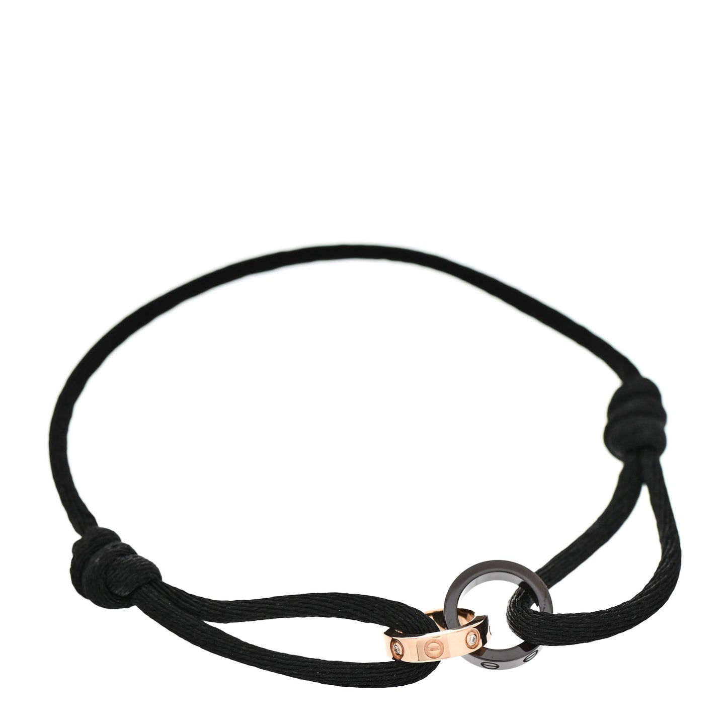 18K Pink Gold Ceramic 4 Diamond LOVE Cord Bracelet Black