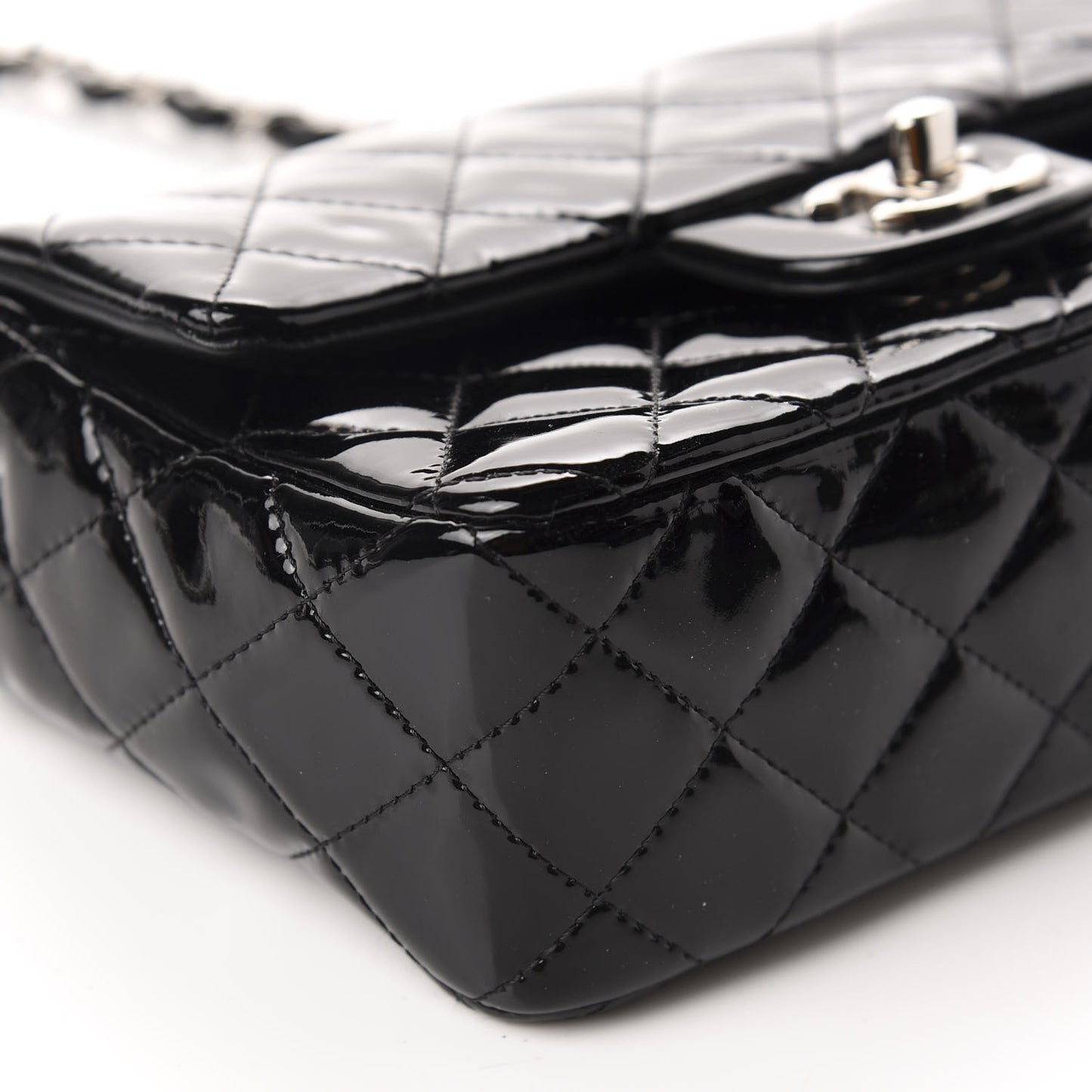 Patent Calfskin Quilted Mini Rectangular Flap Black