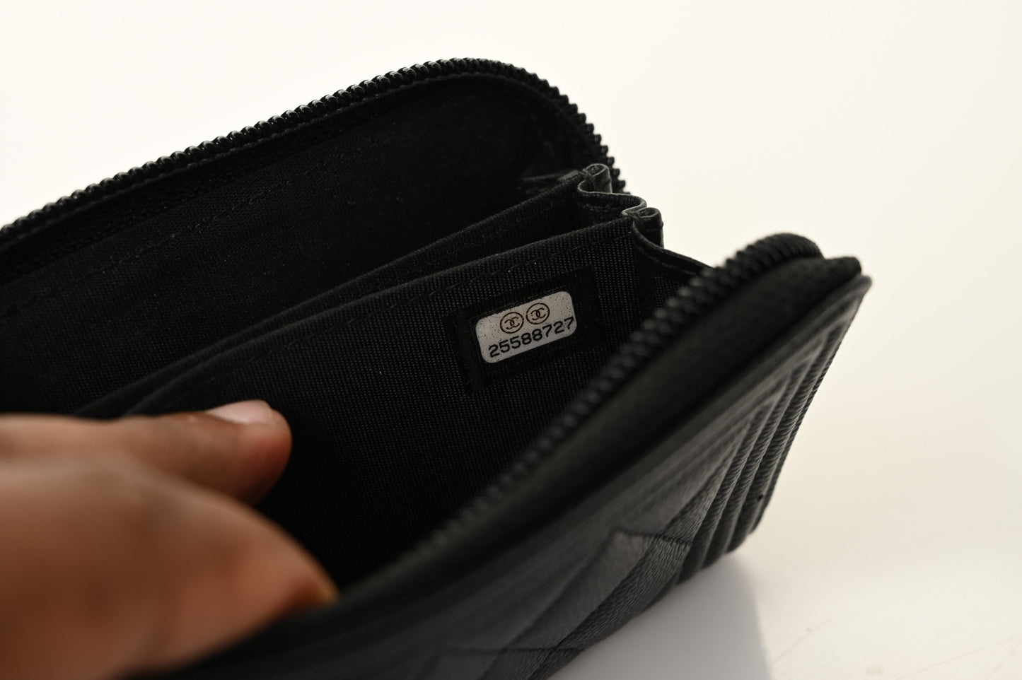 Caviar Quilted Boy Zip Around Coin Purse Wallet Black