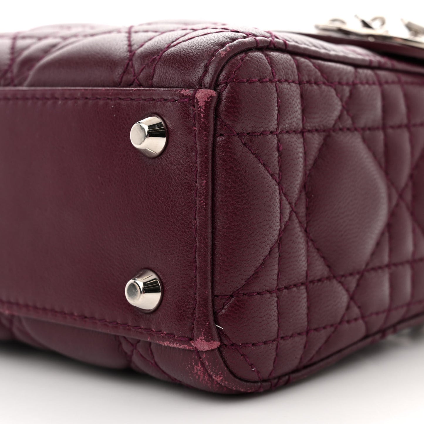 Lambskin Cannage Crystal Mini Lady Dior Plum