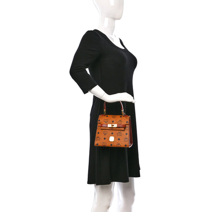 MCM Visetos Heritage Top Handle Satchel Cognac 2 of 9