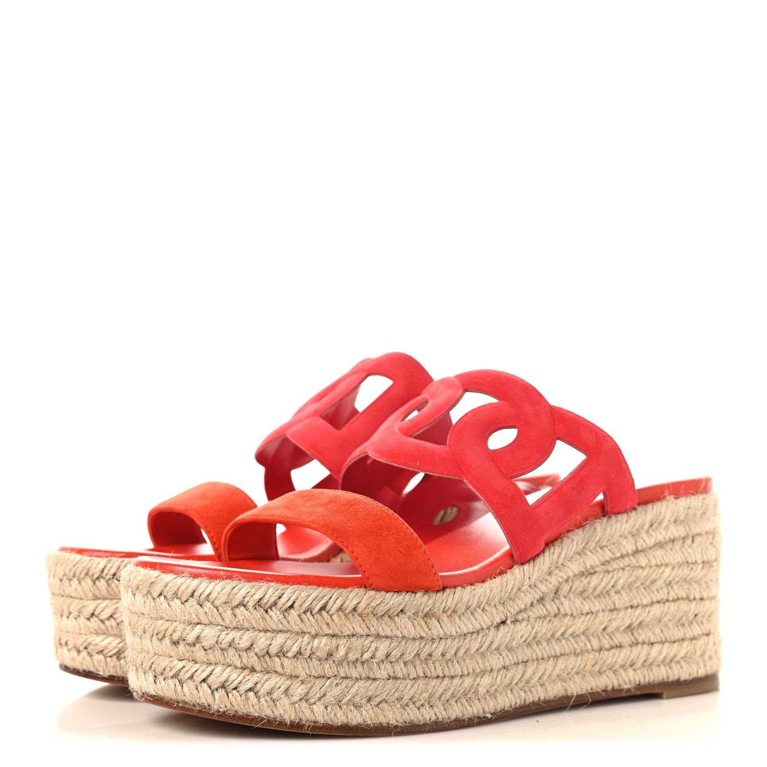 Hermes Suede Goatskin Ithea 30 Espadrille Wedge Sandals 39 Rouge Cinetique Orange Capucine 4 of 10
