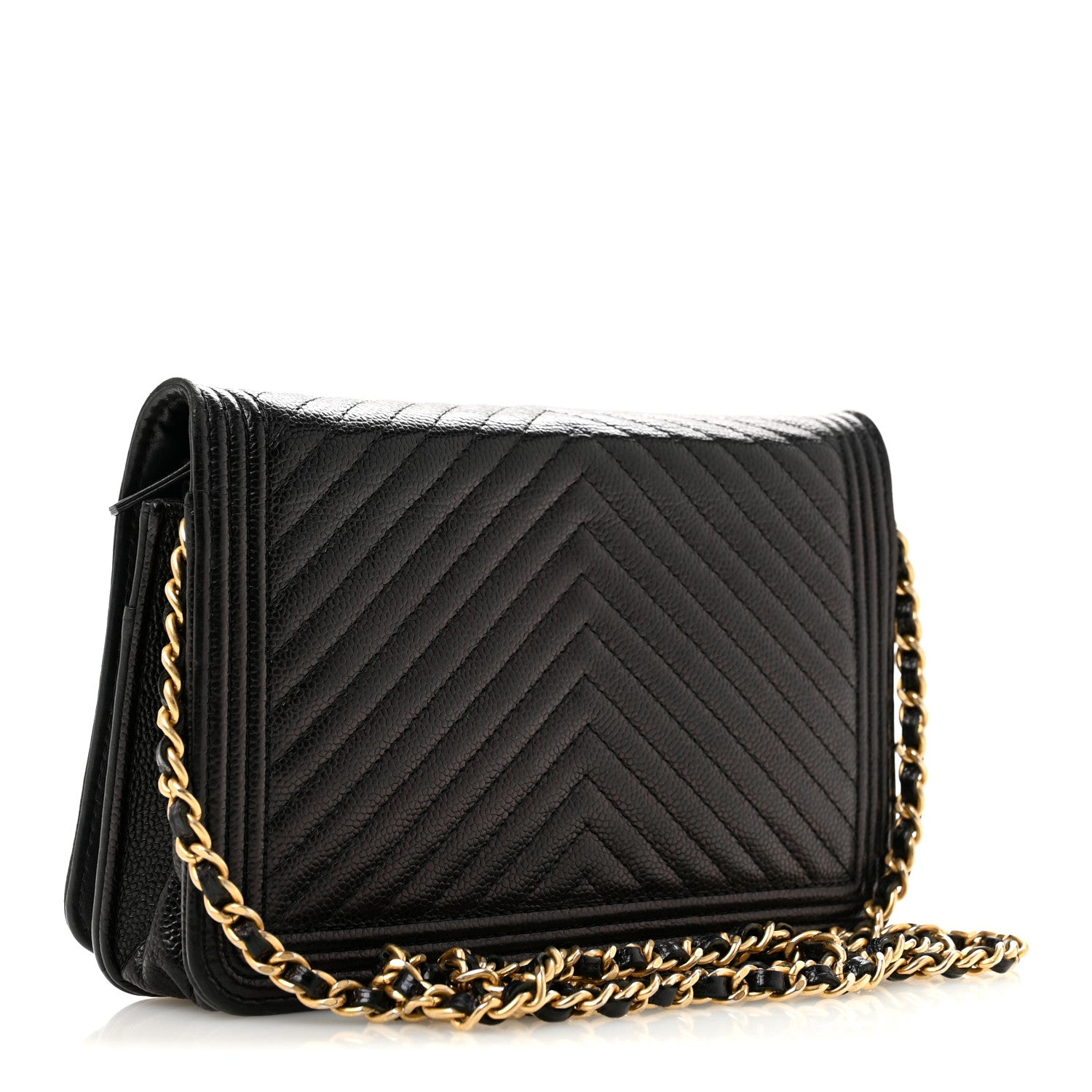 Chanel Caviar Chevron Quilted Boy Wallet On Chain WOC Black 3 of 14