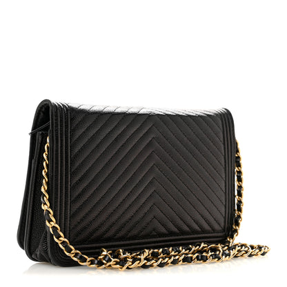 Chanel Caviar Chevron Quilted Boy Wallet On Chain WOC Black 3 of 14
