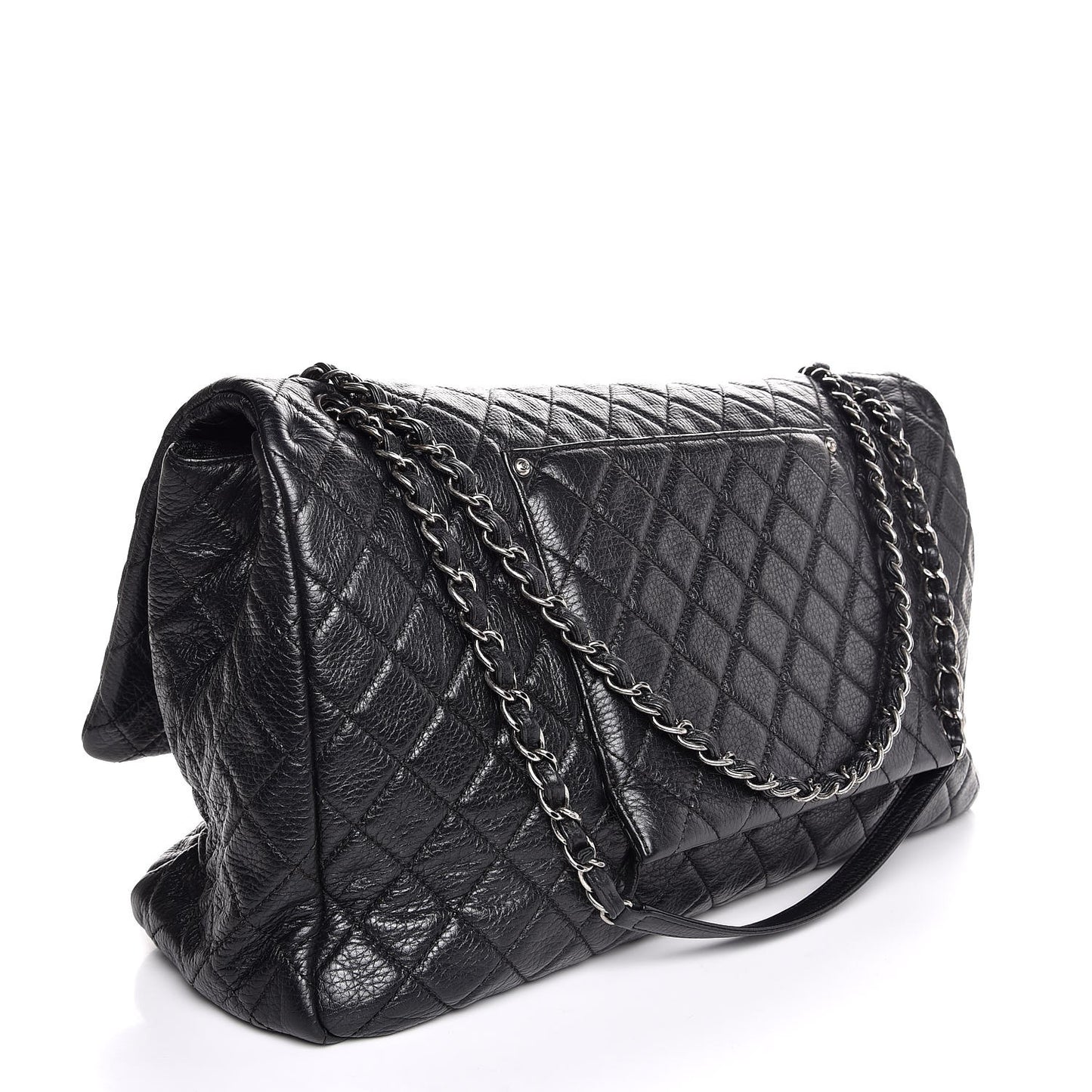 Calfskin Quilted XXL Travel Flap Bag Black