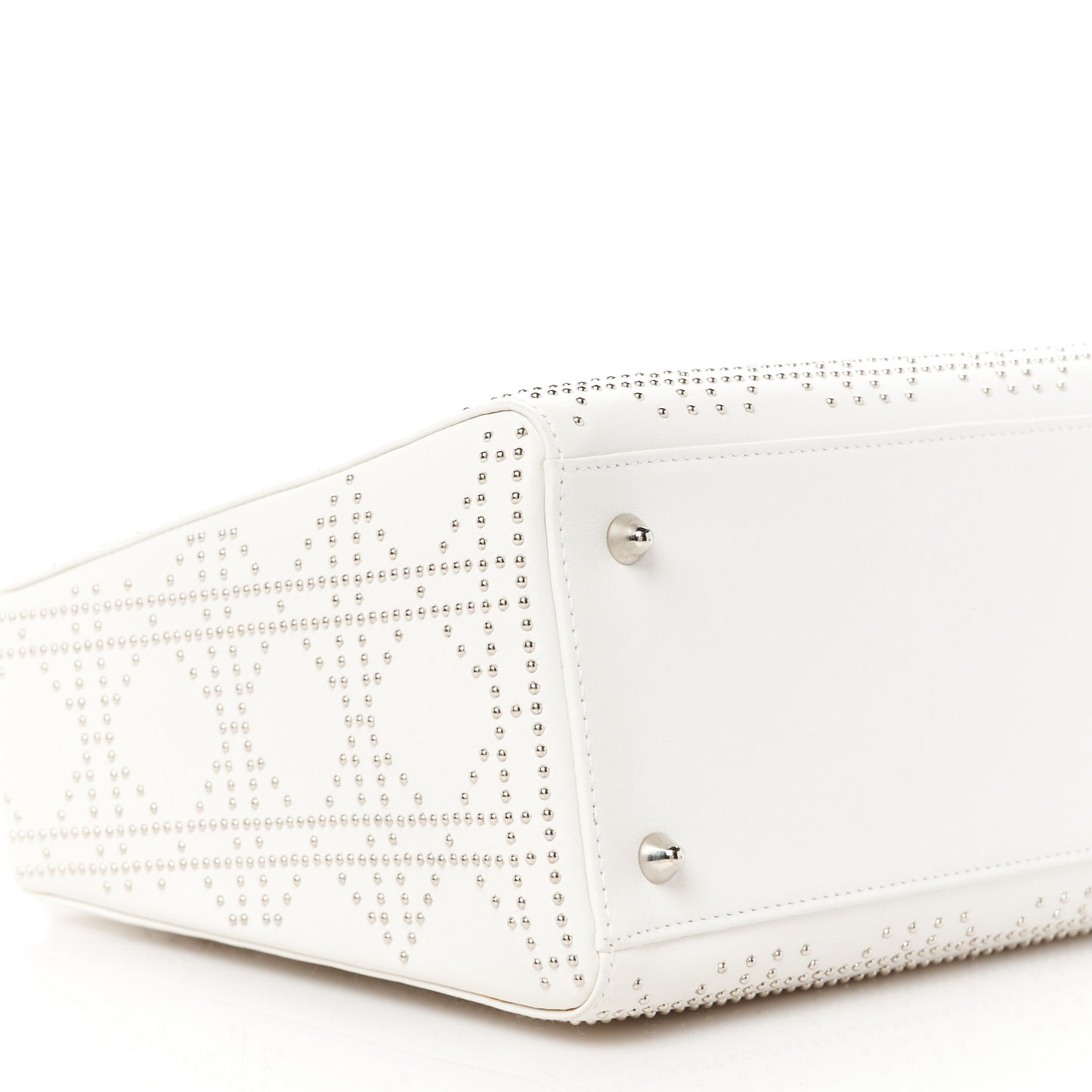 Lambskin Studded Cannage Medium Lady Dior White