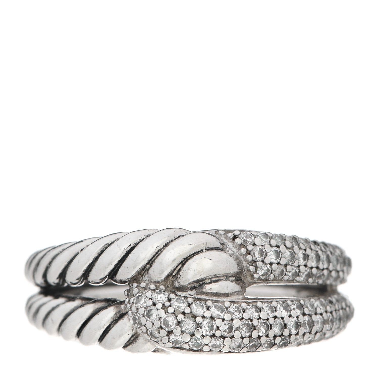 David Yurman Sterling Silver Diamond Pave Single Loop Labyrinth Ring 54 6.75 1 of 4