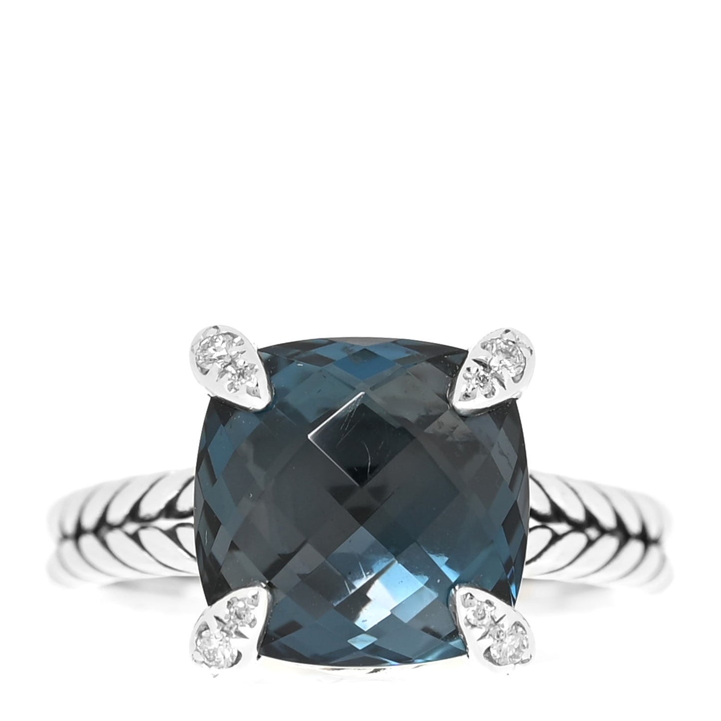 Sterling Silver Diamond Hampton Blue Topaz 11mm Chatelaine Ring 55 7.25