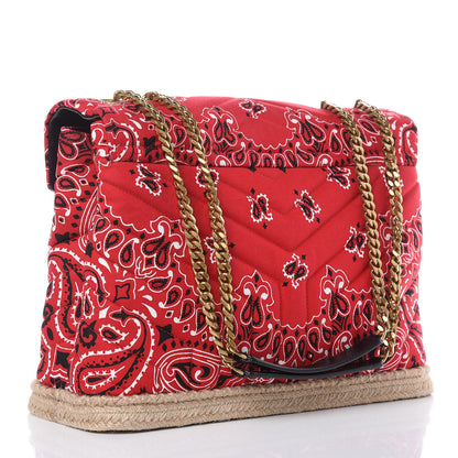 Saint Laurent Canvas Bandana Medium Loulou Chain Satchel Red 3 of 11