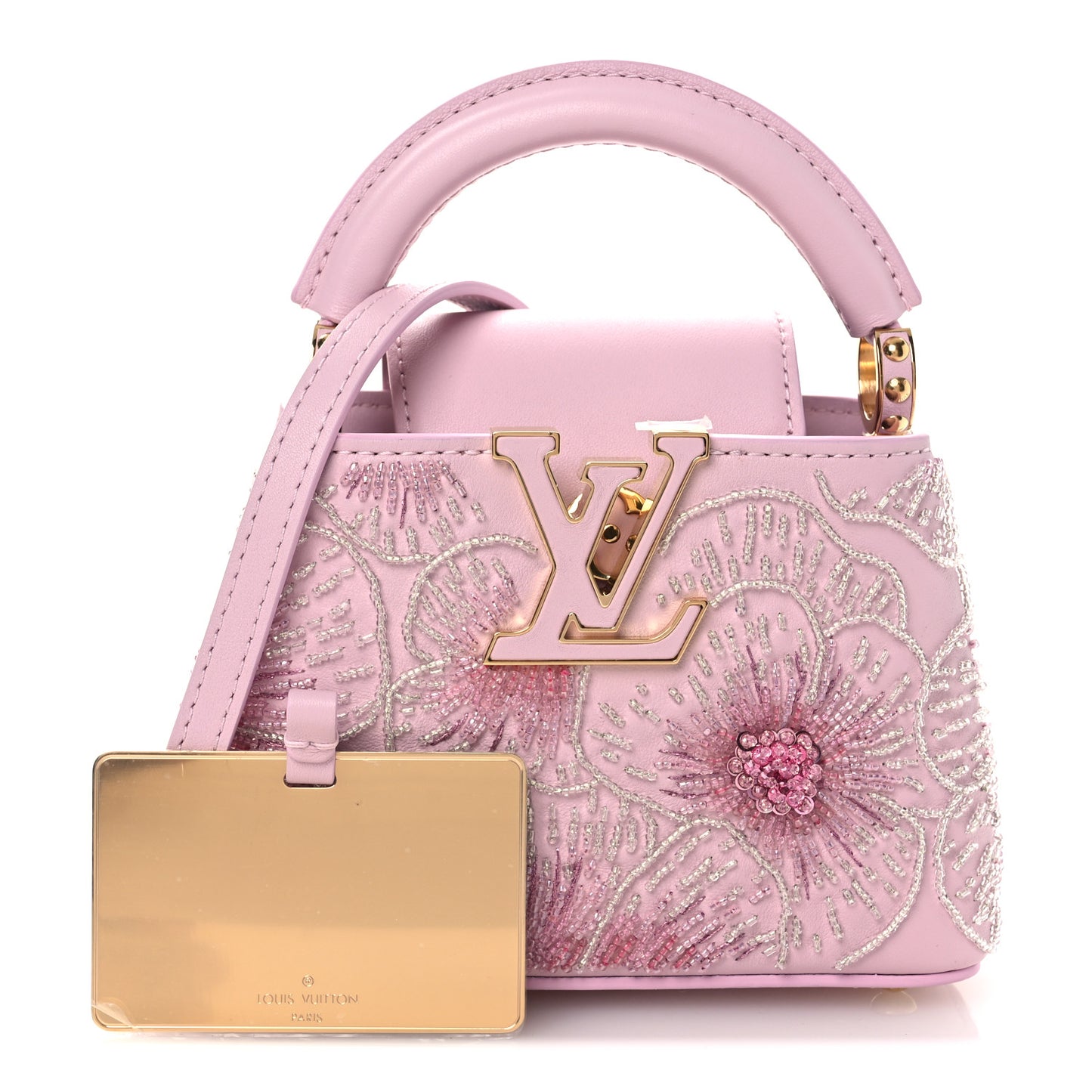 Calfskin Embroidered Nano Capucines Guimauvre Pink