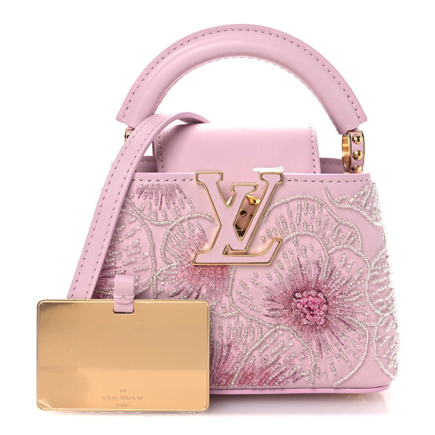 Louis Vuitton Calfskin Embroidered Nano Capucines Guimauvre Pink 3 of 23