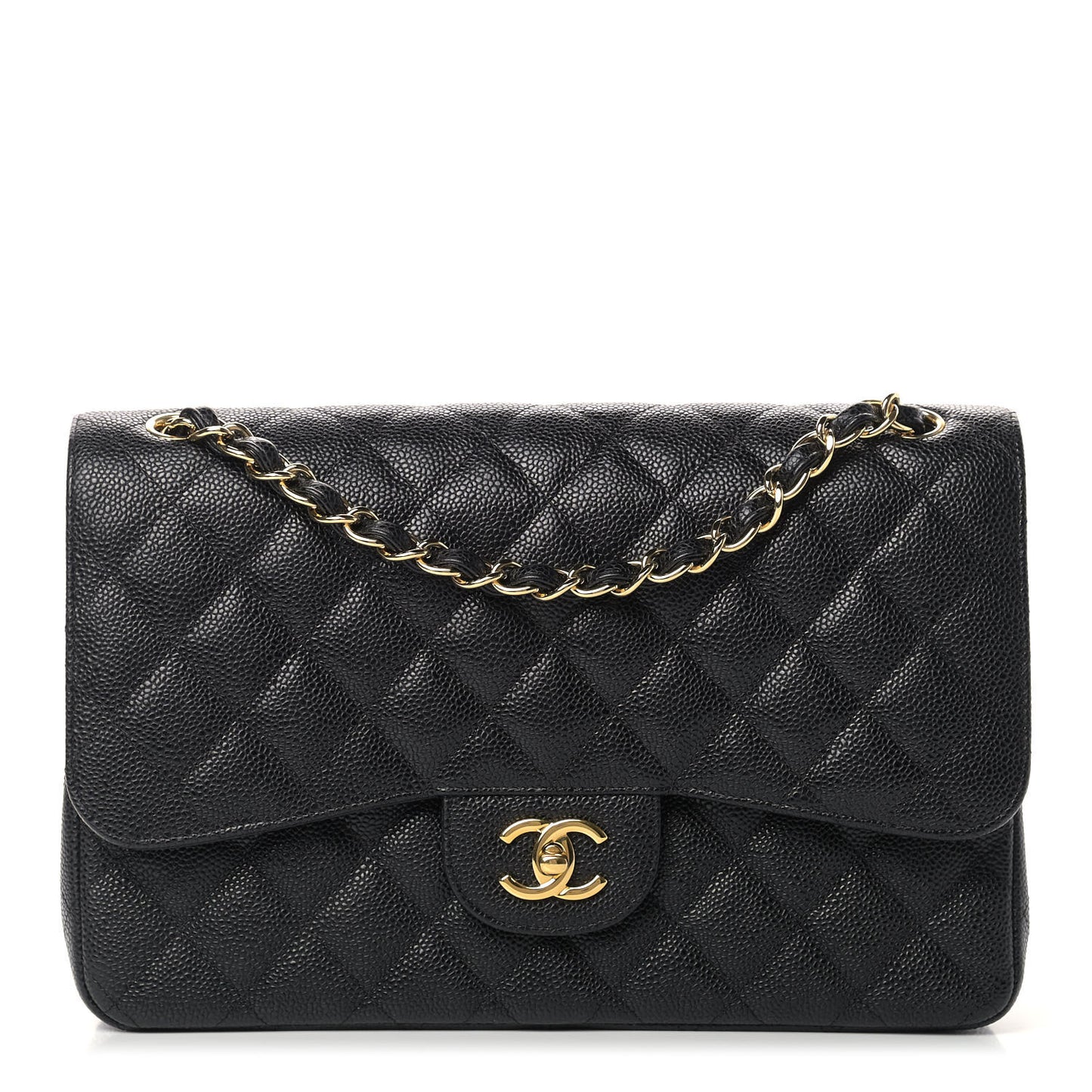 Caviar Quilted Jumbo Double Flap Black