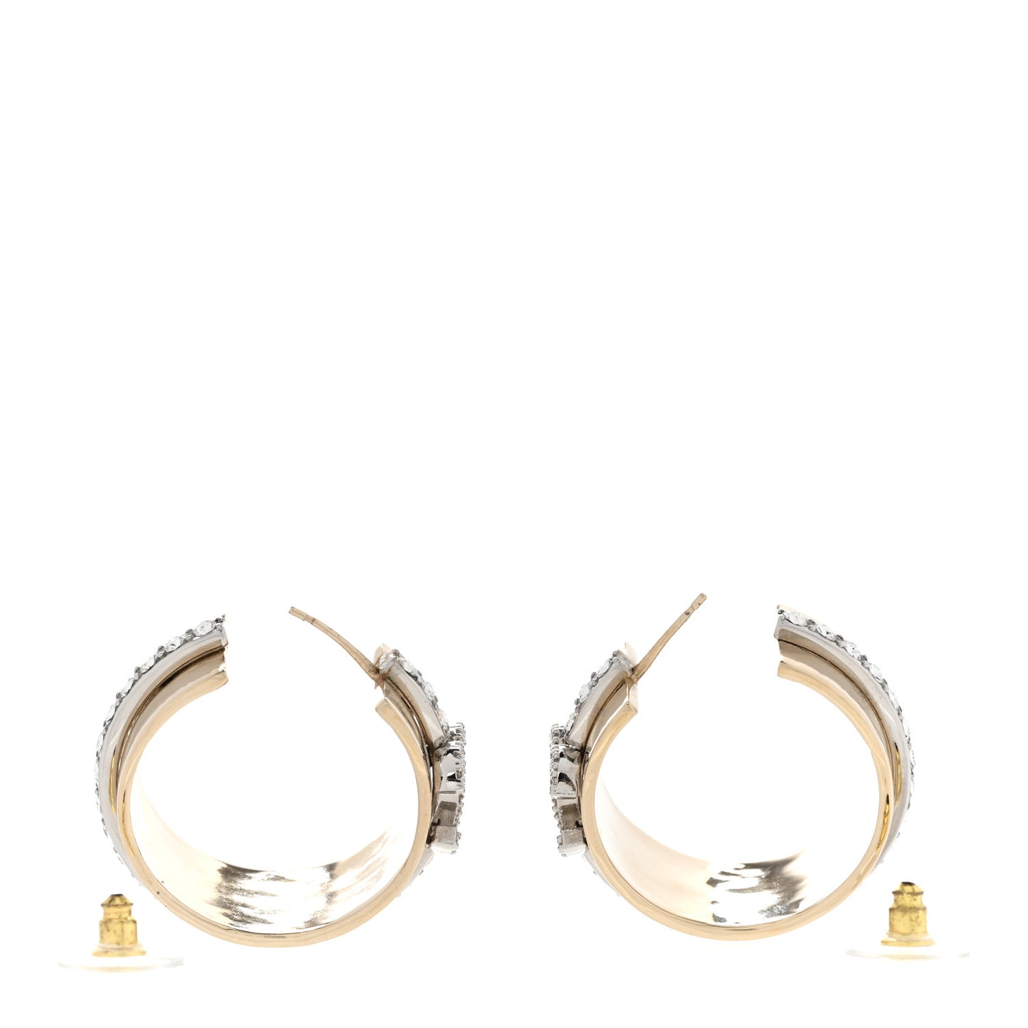 Metal Crystal CC Hoop Earrings Gold Silver