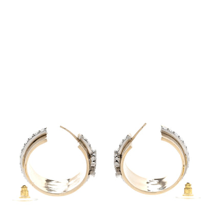 Chanel Metal Crystal CC Hoop Earrings Gold Silver 3 of 8