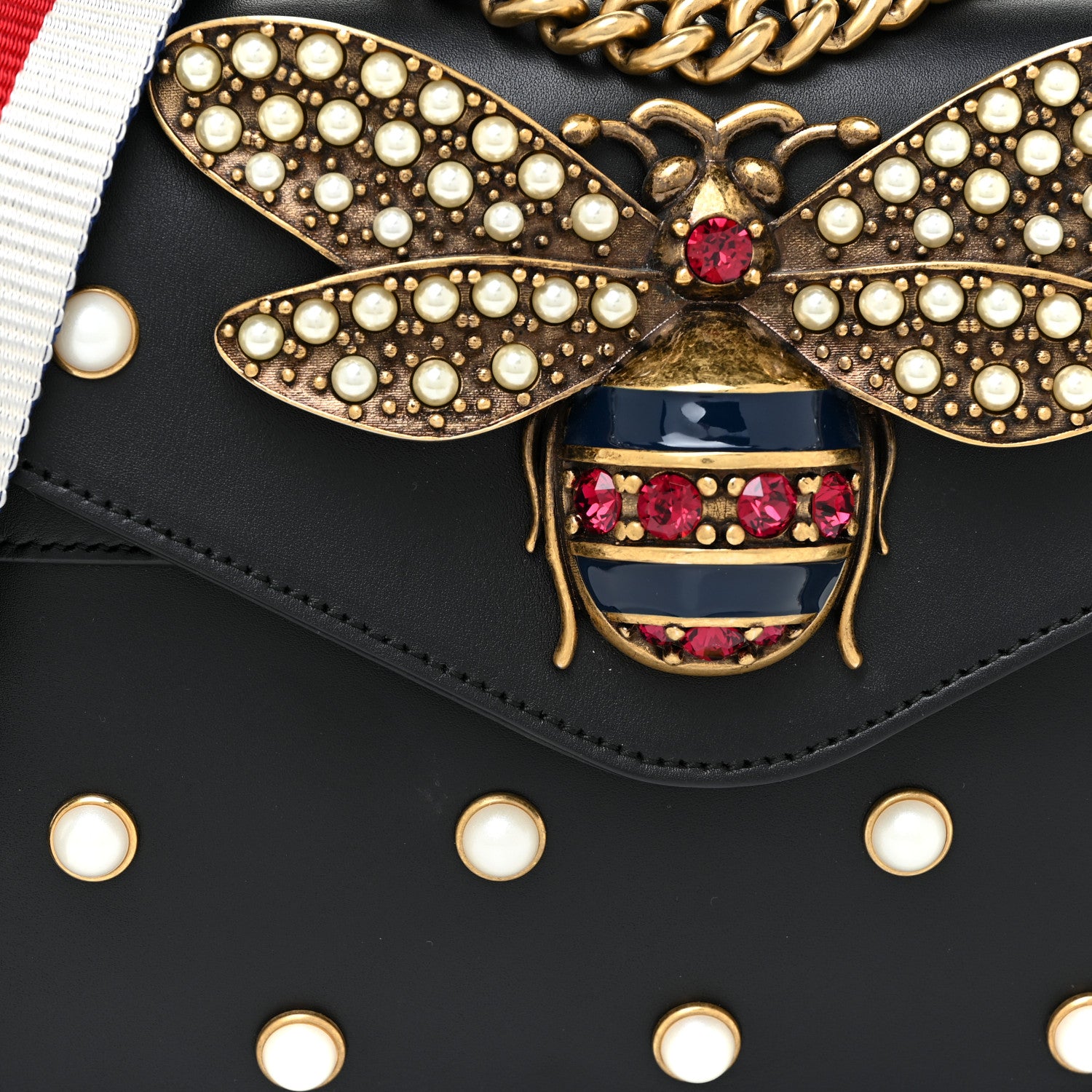 Gucci Nappa Pearl Studded Mini Queen Margaret Broadway Shoulder Bag Black 7 of 15