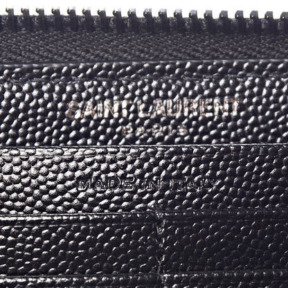 Saint Laurent Grain De Poudre Matelasse Chevron Monogram Zip Around Wallet Black Dove White 6 of 9