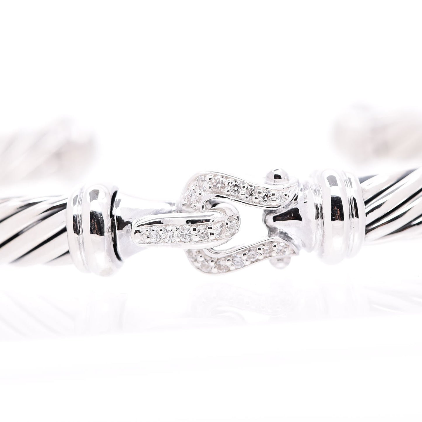 Sterling Silver Diamond 7mm Cable Buckle Cuff Bracelet