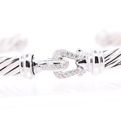 David Yurman Sterling Silver Diamond 7mm Cable Buckle Cuff Bracelet 2 of 7