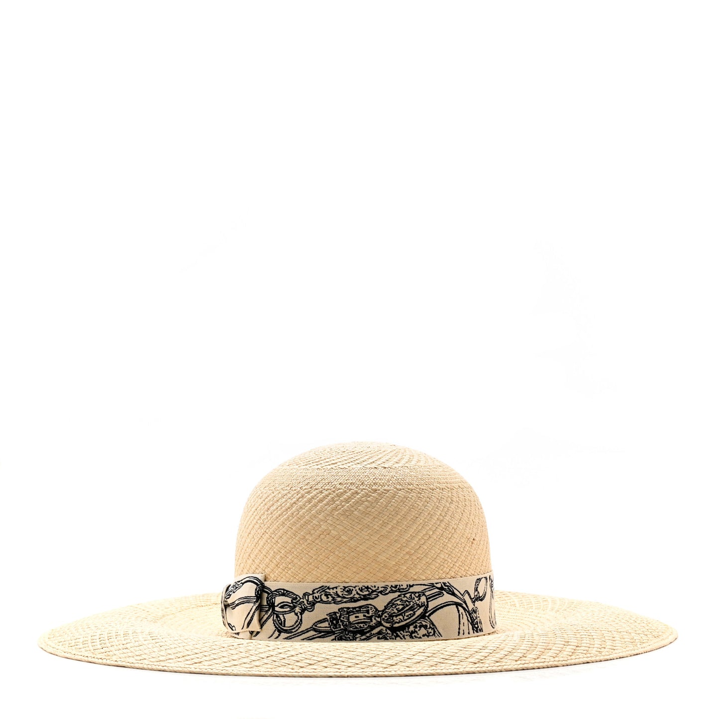 Straw Brides De Gala Panama Carrousel Hat 56 Naturel Ecru Black