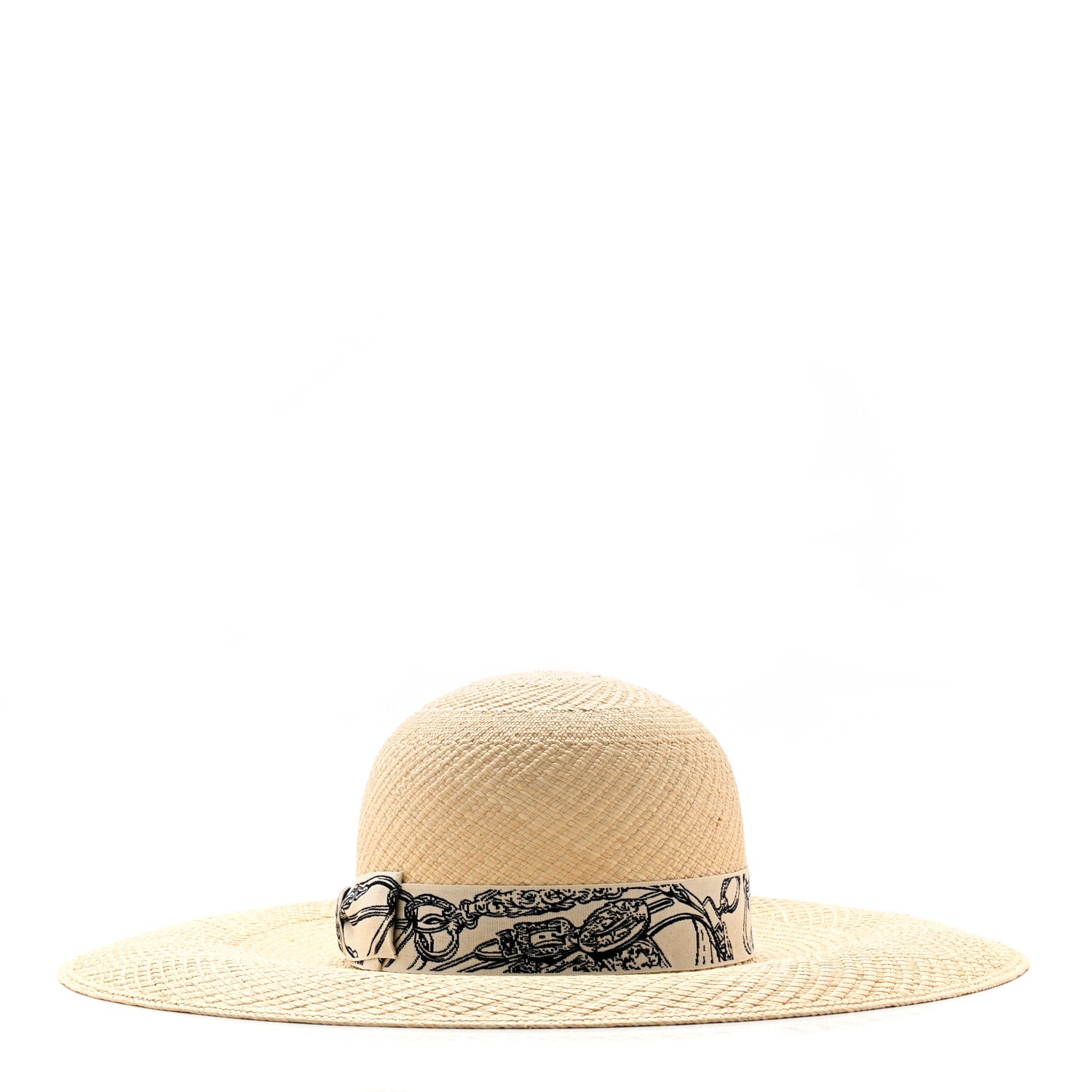 Hermes Straw Brides De Gala Panama Carrousel Hat 56 Naturel Ecru Black 3 of 10