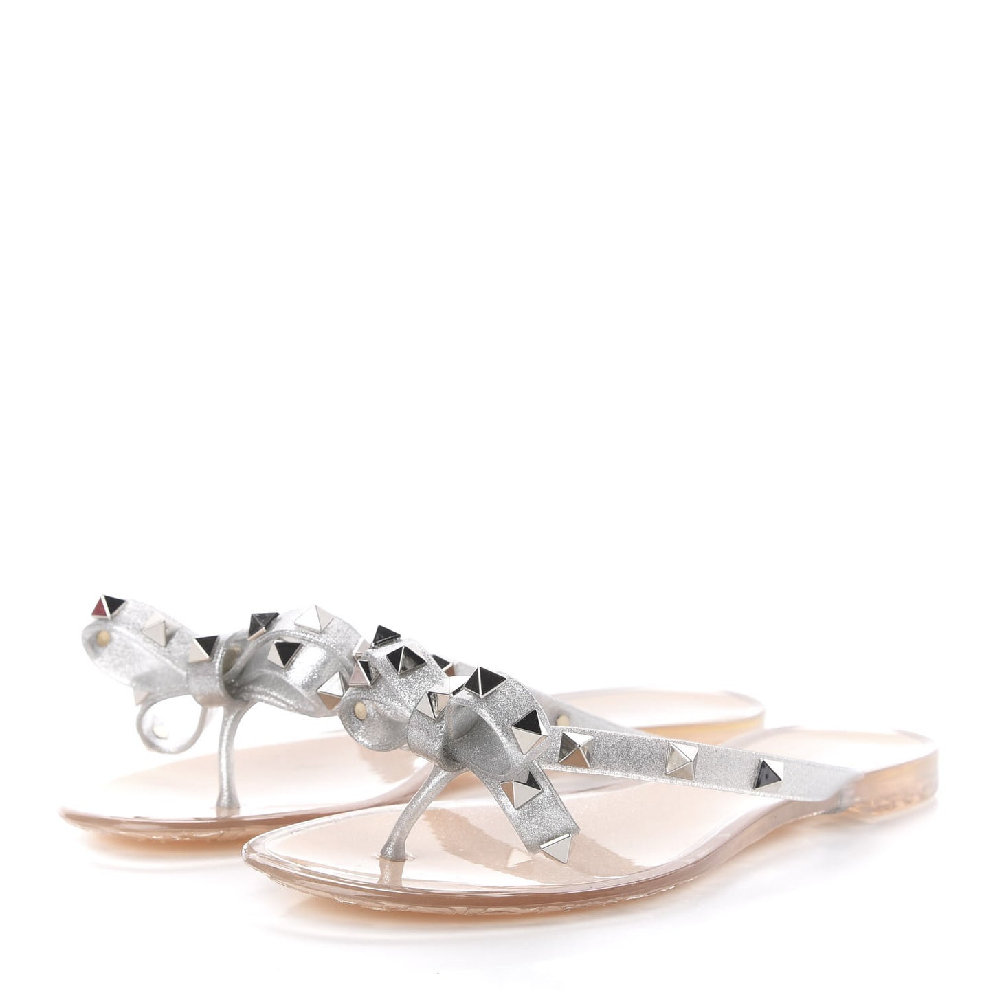 PVC Jelly Rockstud Bow Thong Sandals 35 Silver