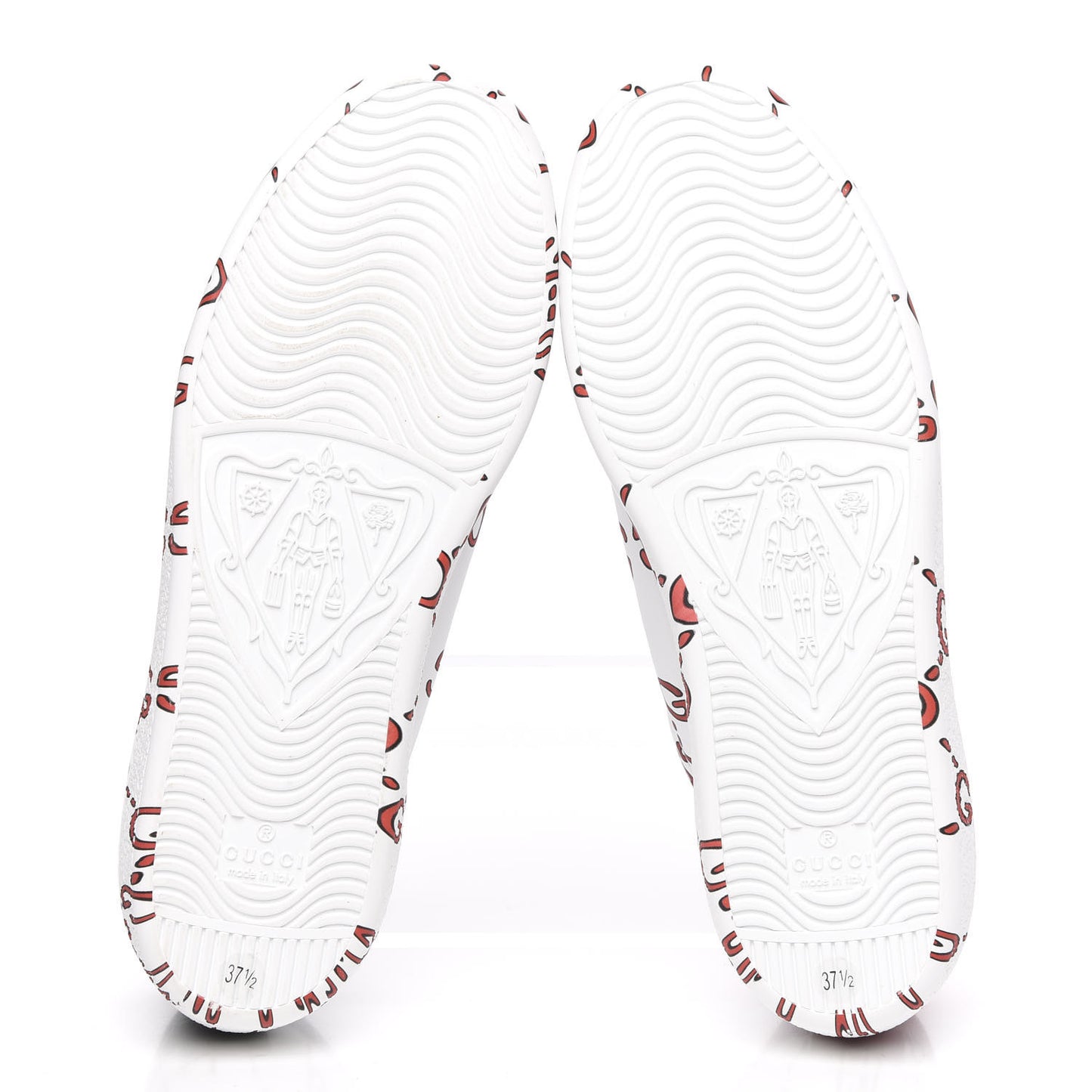 Calfskin GucciGhost Print Womens Ace Sneakers 37.5 White Hibiscus Red