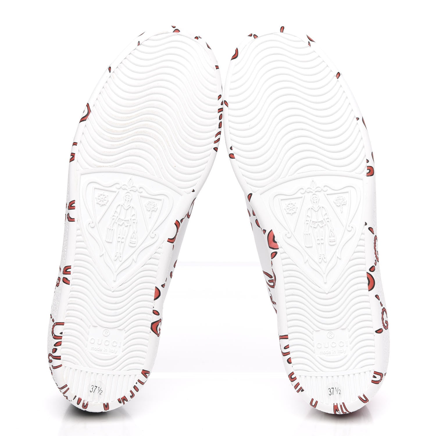 Gucci Calfskin GucciGhost Print Womens Ace Sneakers 37.5 White Hibiscus Red 5 of 10