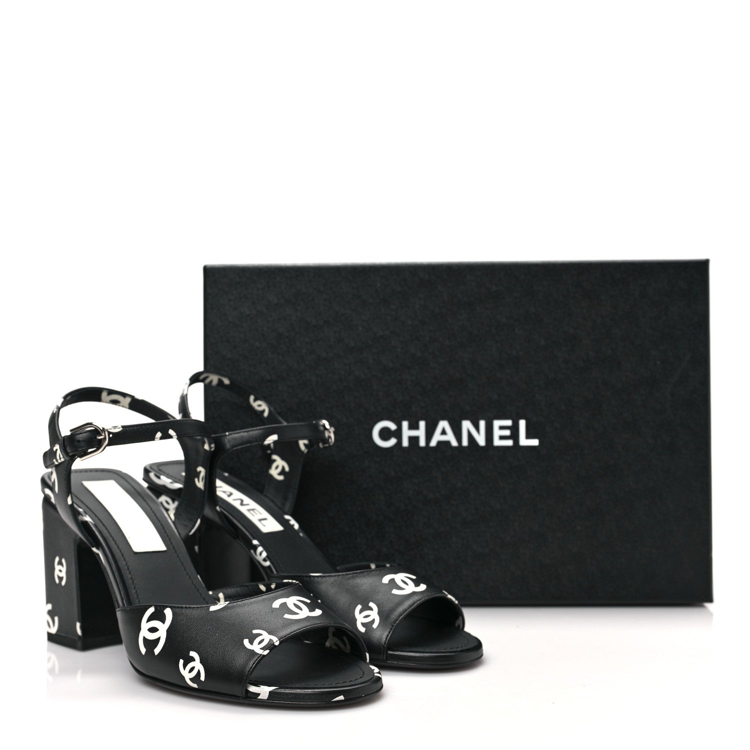 Chanel Printed Lambskin CC Sandals 38 Black White 8 of 8