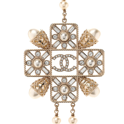 Chanel Pearl Crystal CC Long Necklace Gold 4 of 7