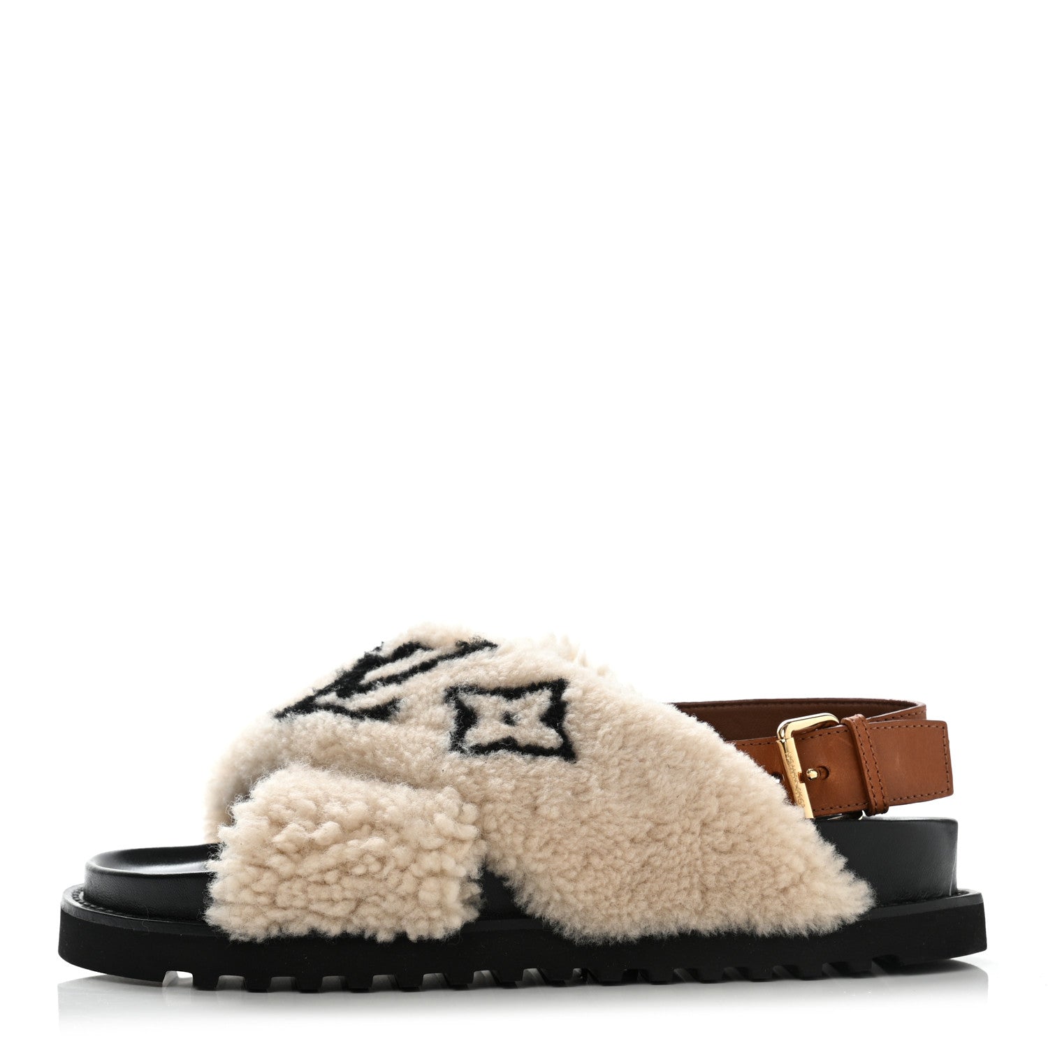 Louis Vuitton Shearling Calfskin Paseo Flat Comfort Sandal 38.5 Beige 1 of 13