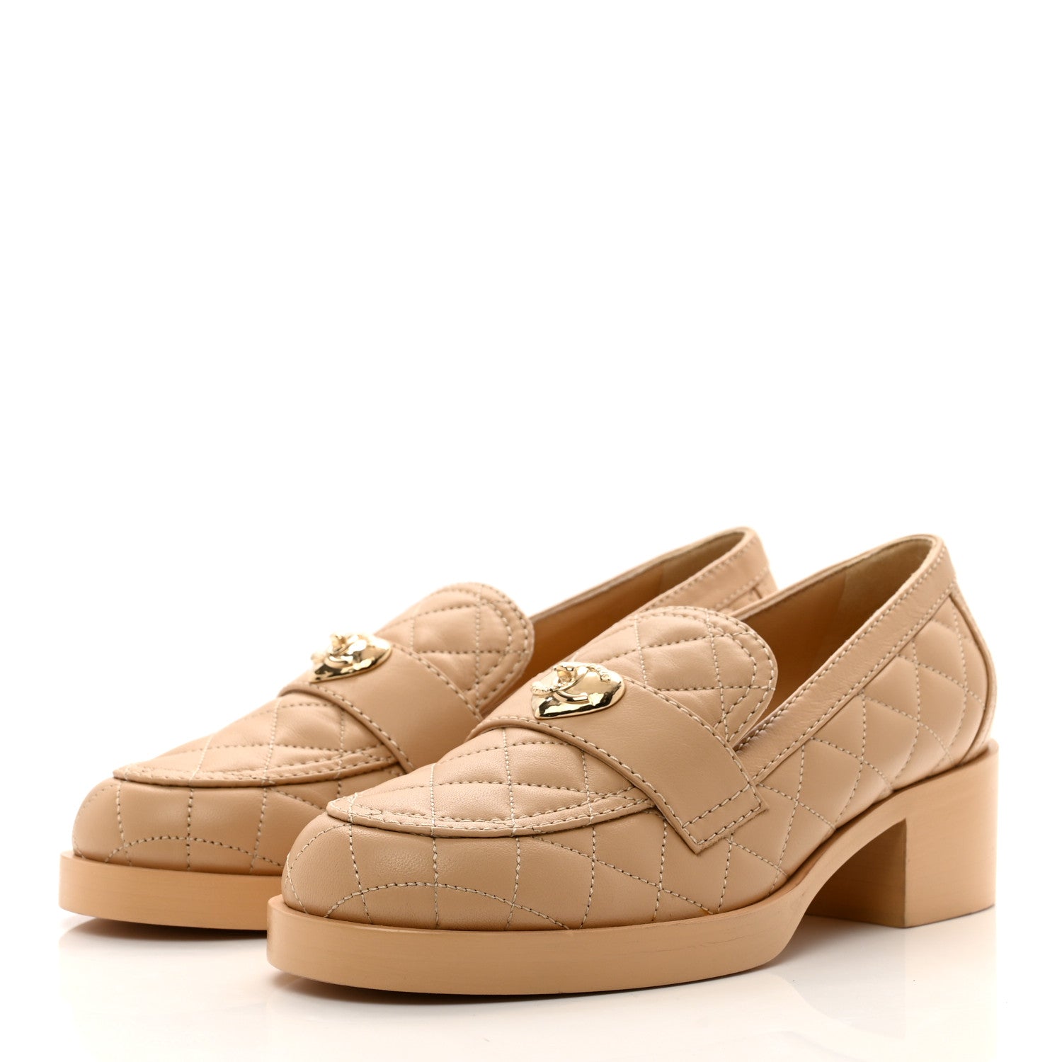 Chanel Lambskin Quilted CC Heart Loafers 38 Beige 3 of 9