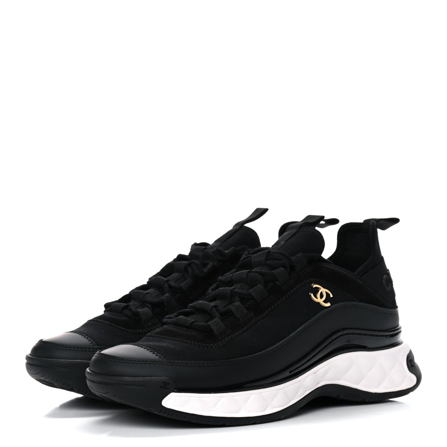 Velvet Calfskin Mixed Fibers CC Sneakers 36.5 Black