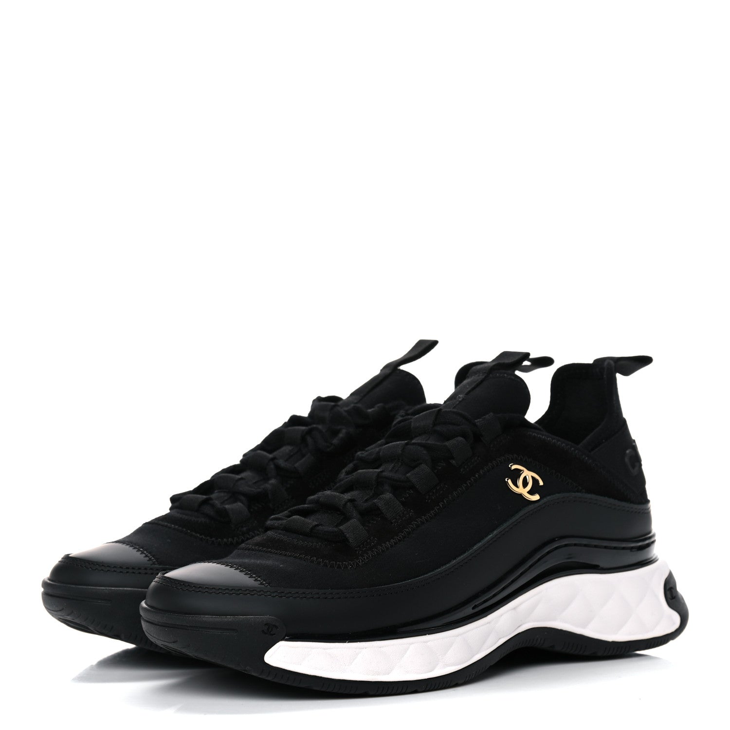 Chanel Velvet Calfskin Mixed Fibers CC Sneakers 36.5 Black 3 of 9
