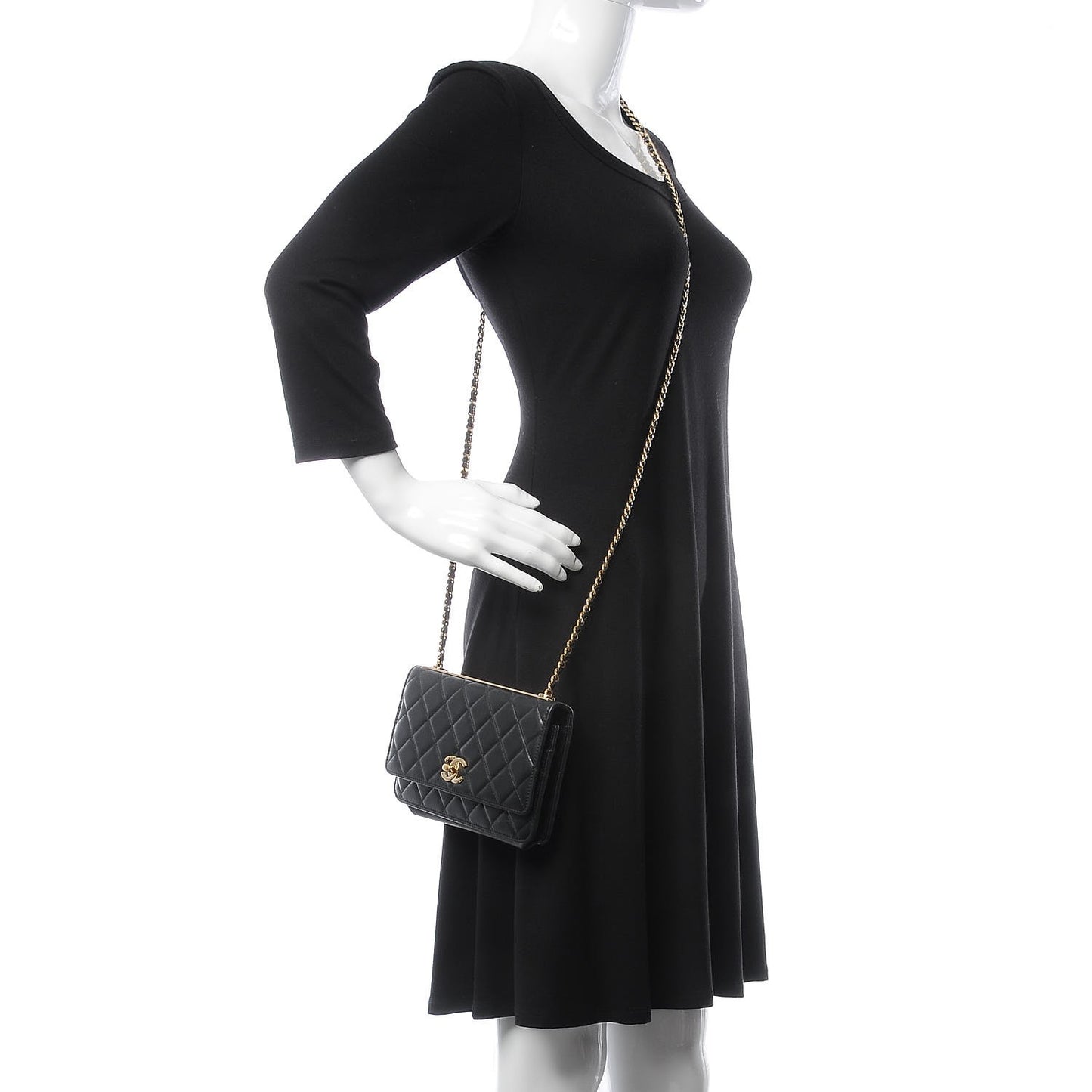 Lambskin Quilted Trendy CC Wallet On Chain WOC Black