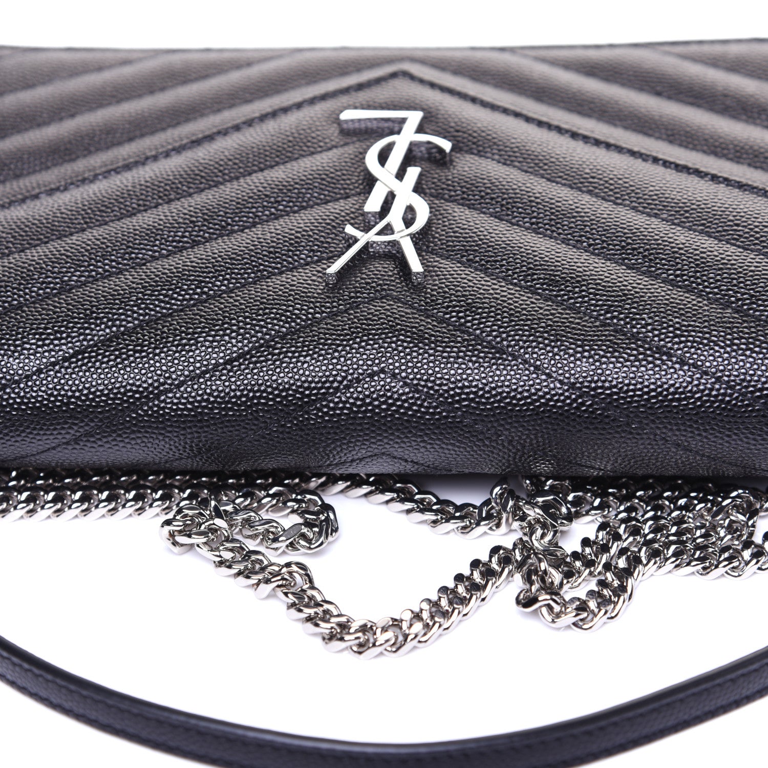 Saint Laurent Grain De Poudre Matelasse Chevron Monogram Envelope Chain Wallet Black 12 of 12