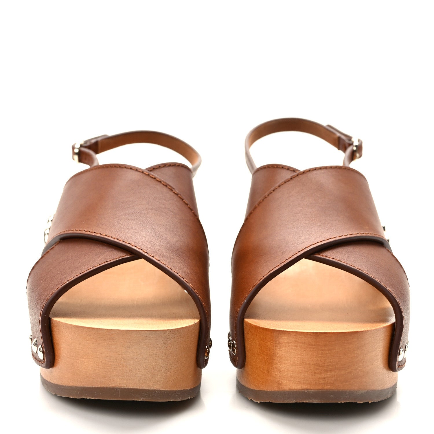 Chanel Calfskin Studded Slingback Clog Sandals 37 Dark Brown 2 of 10
