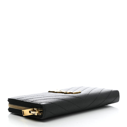 Saint Laurent Grain De Poudre Matelasse Chevron Monogram Zip Around Wallet Black 4 of 10