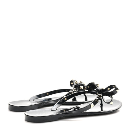 Valentino Garavani PVC Jelly Rockstud Bow Thong Sandals 38 Black 5 of 9