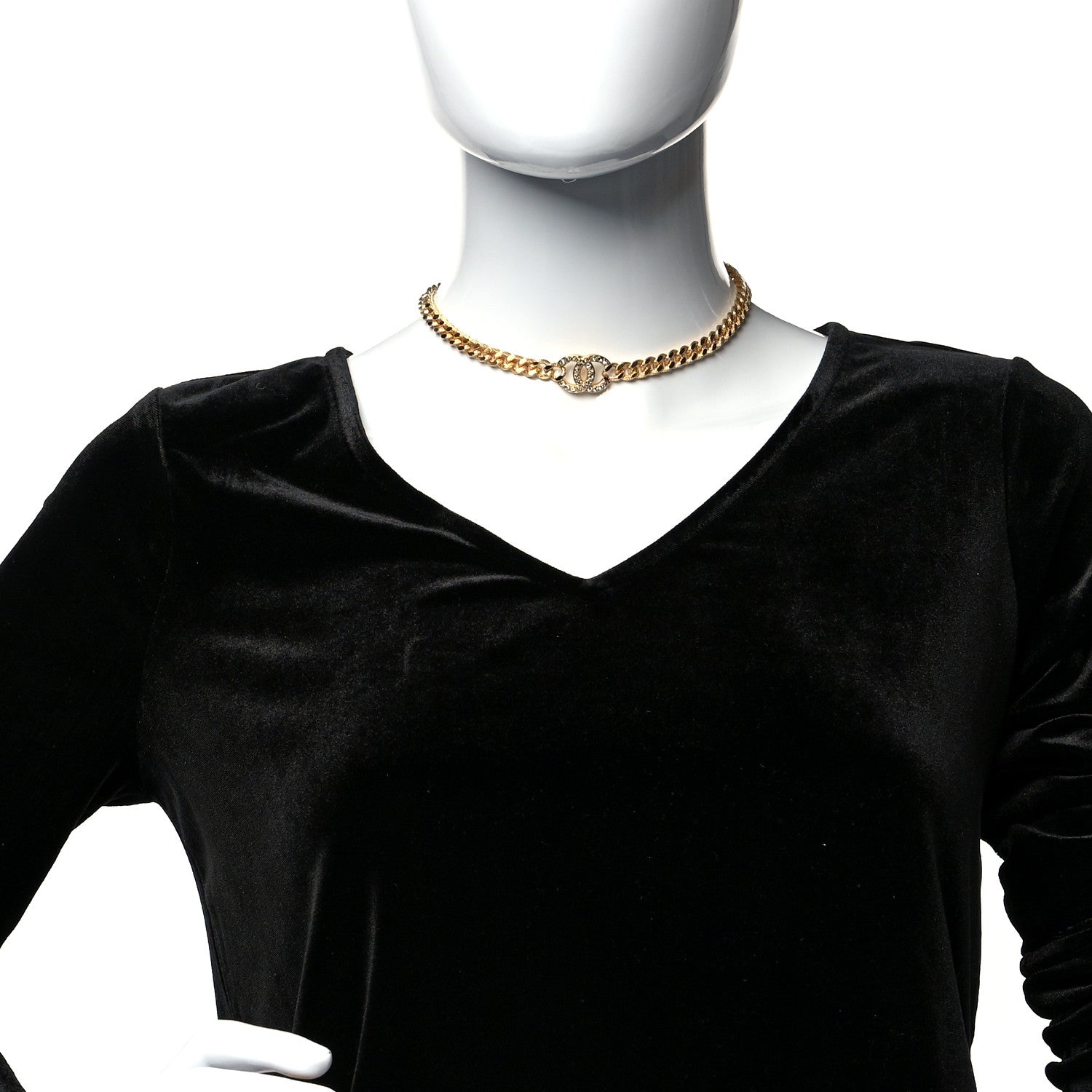 Chanel Crystal Chain Link CC Choker Necklace Gold 2 of 5