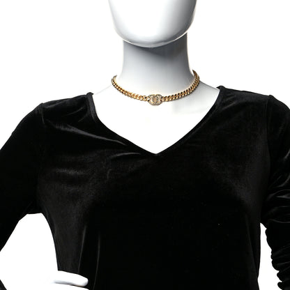 Chanel Crystal Chain Link CC Choker Necklace Gold 2 of 5