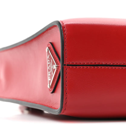 Prada Soft Calfskin Triangle Logo Embossed Small Double Handle Crossbody Tote Rosso 8 of 9