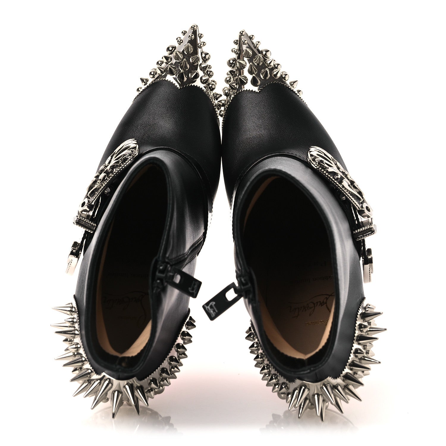 Christian Louboutin Calfskin Spiked Womenphis Pic Booty 100 Ankle Boots 38.5 Black 2 of 9